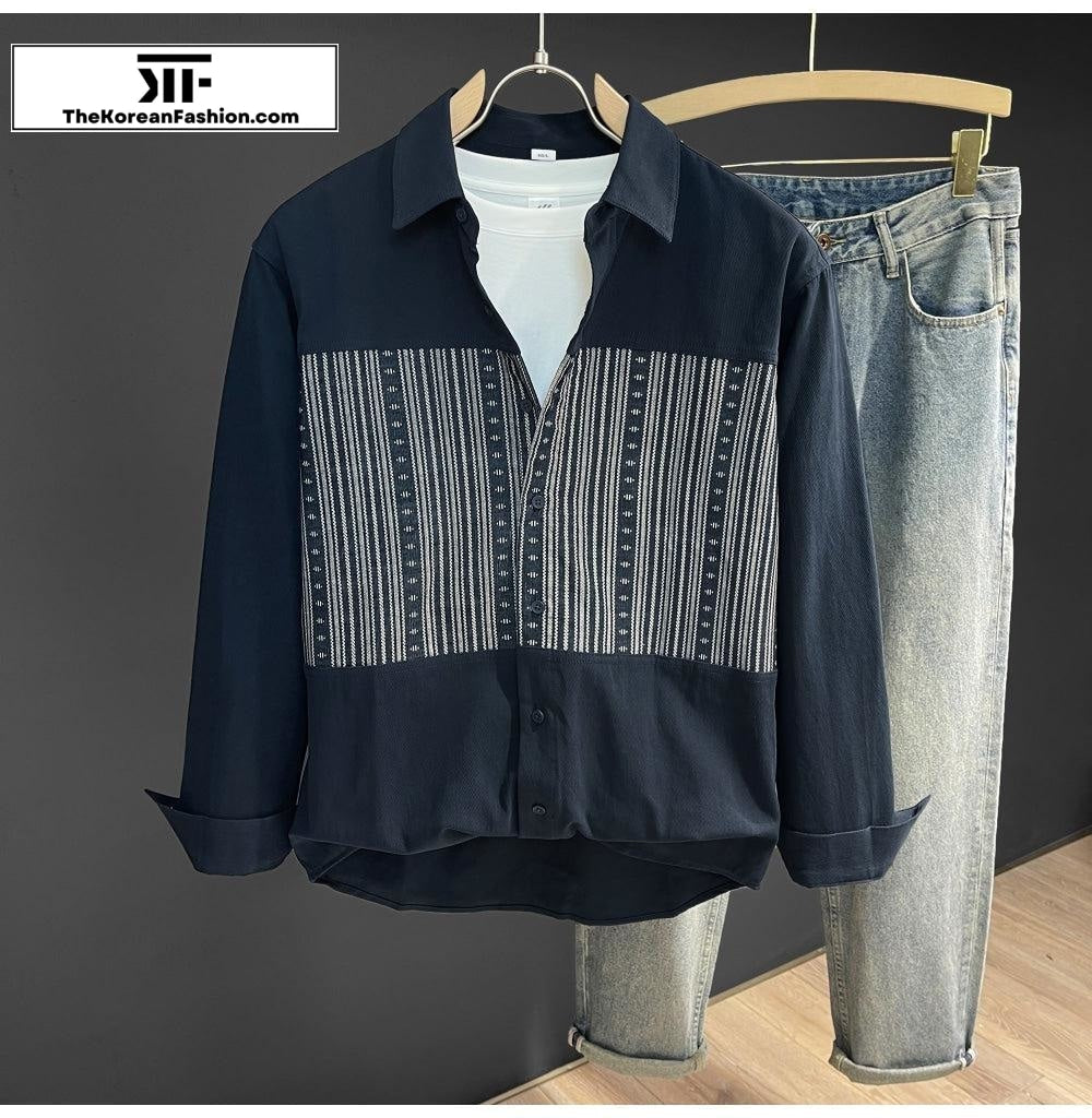 Vintage Pattern Stitching Striped Shirt
