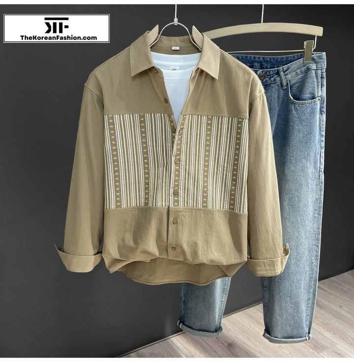 Vintage Pattern Stitching Striped Shirt