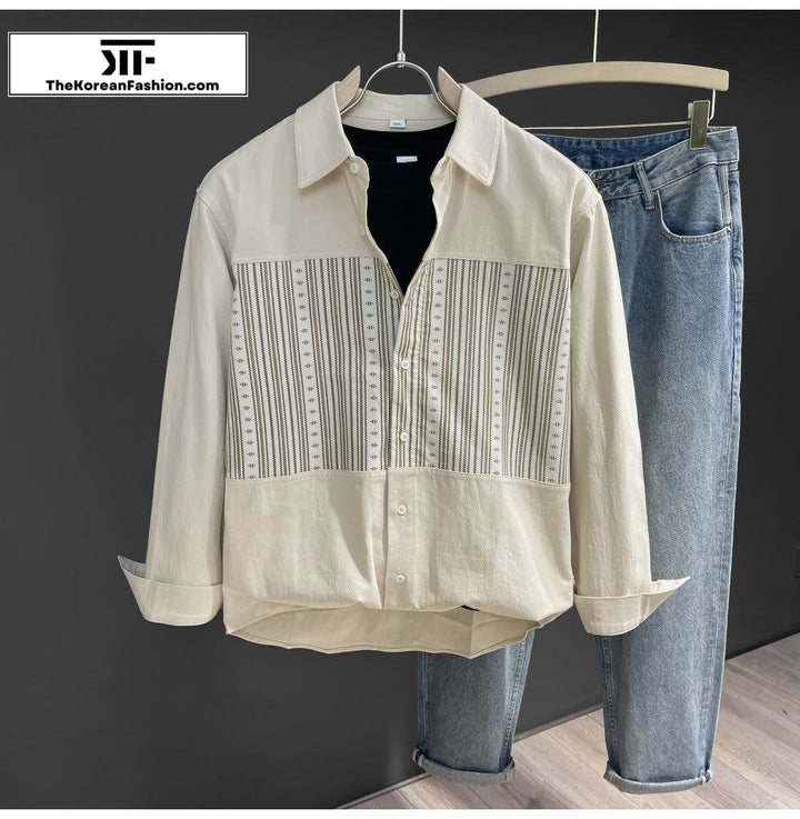 Vintage Pattern Stitching Striped Shirt