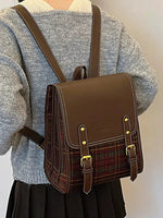 Vintage Plaid Leather Backpack