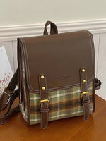Vintage Plaid Leather Backpack