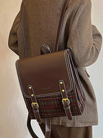 Vintage Plaid Leather Backpack