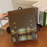 Vintage Plaid Leather Backpack