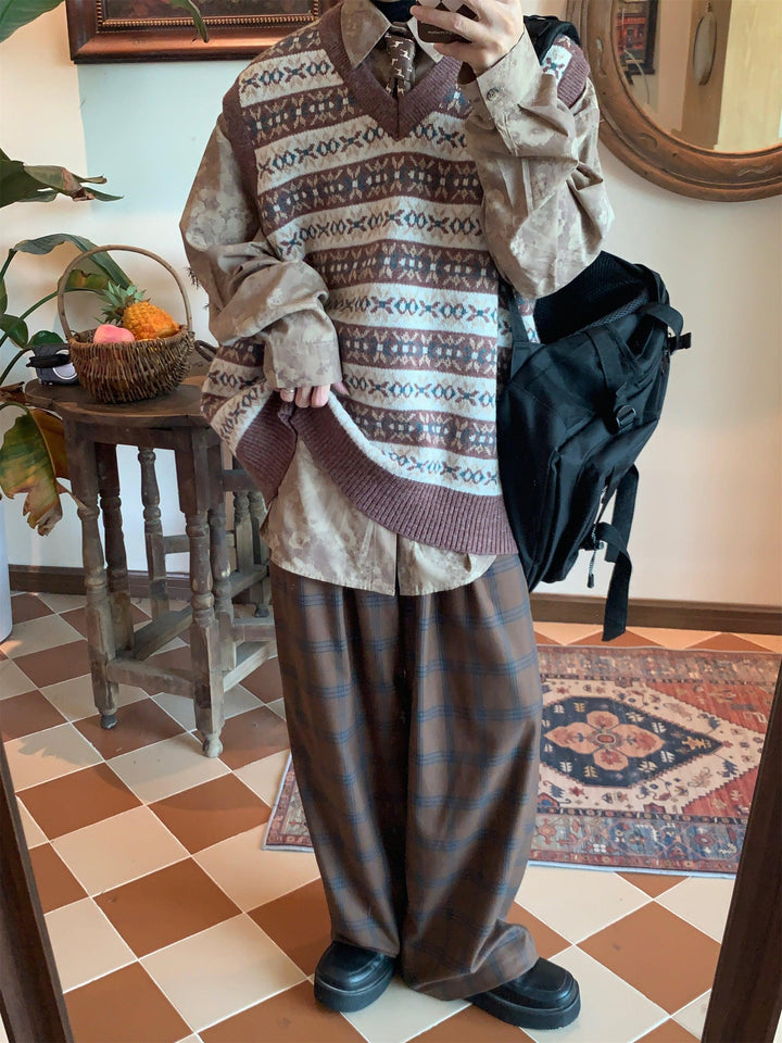 Vintage Plaid Wide Leg Pants