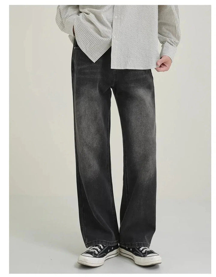 Vintage Style Faded Black Wide-Leg Jeans