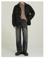 Vintage Style Faded Black Wide-Leg Jeans