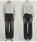 Vintage Style Faded Black Wide-Leg Jeans