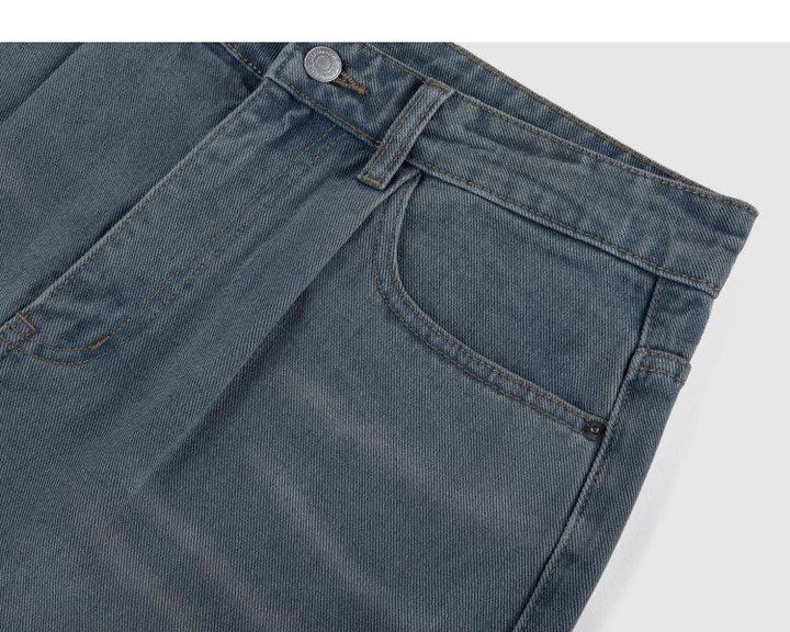 Vintage Washed Pleated Jeans
