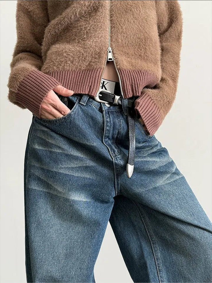 Vintage Washed Wide Leg Jeans