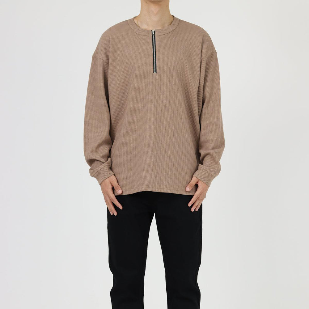 Waffle Half-Zip Round Neck Sweatshirt