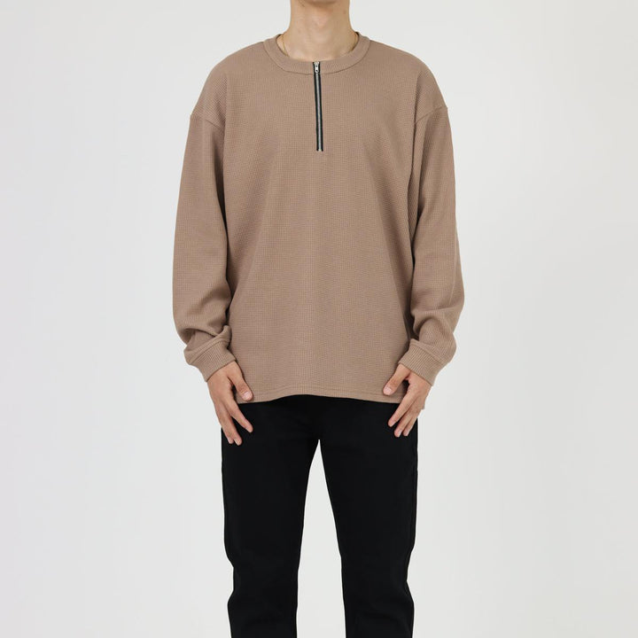 Waffle Half-Zip Round Neck Sweatshirt