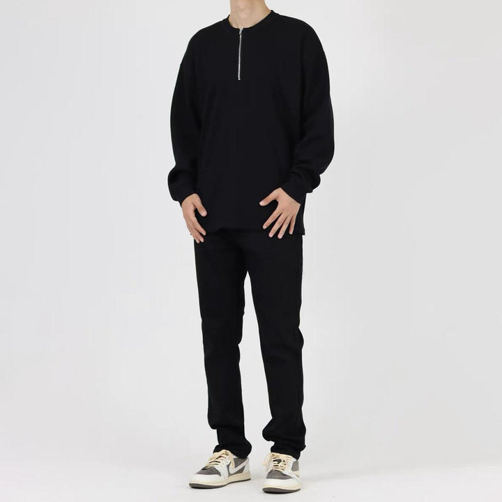 Waffle Half-Zip Round Neck Sweatshirt