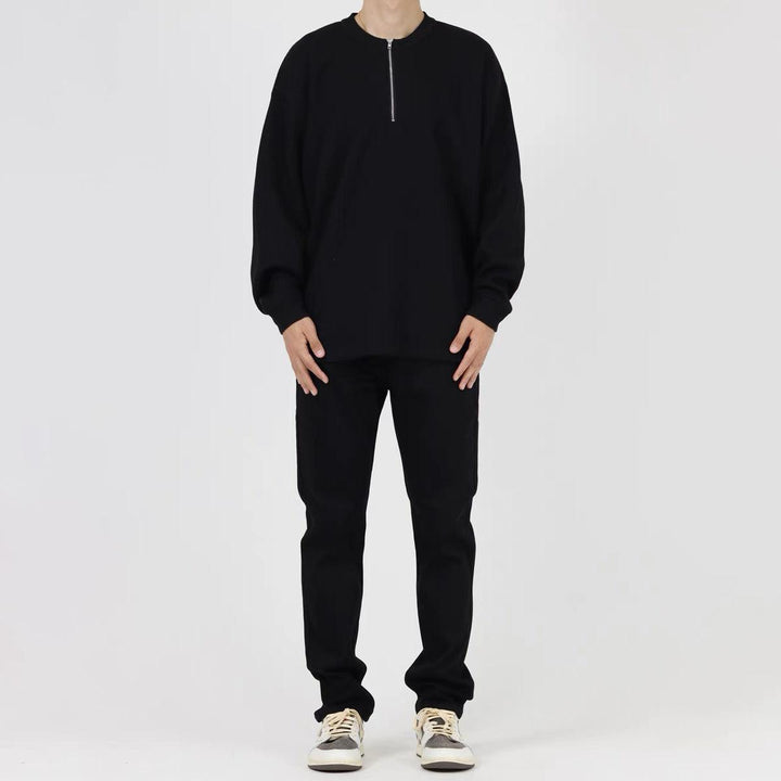 Waffle Half-Zip Round Neck Sweatshirt