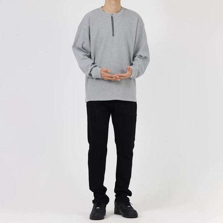 Waffle Half-Zip Round Neck Sweatshirt