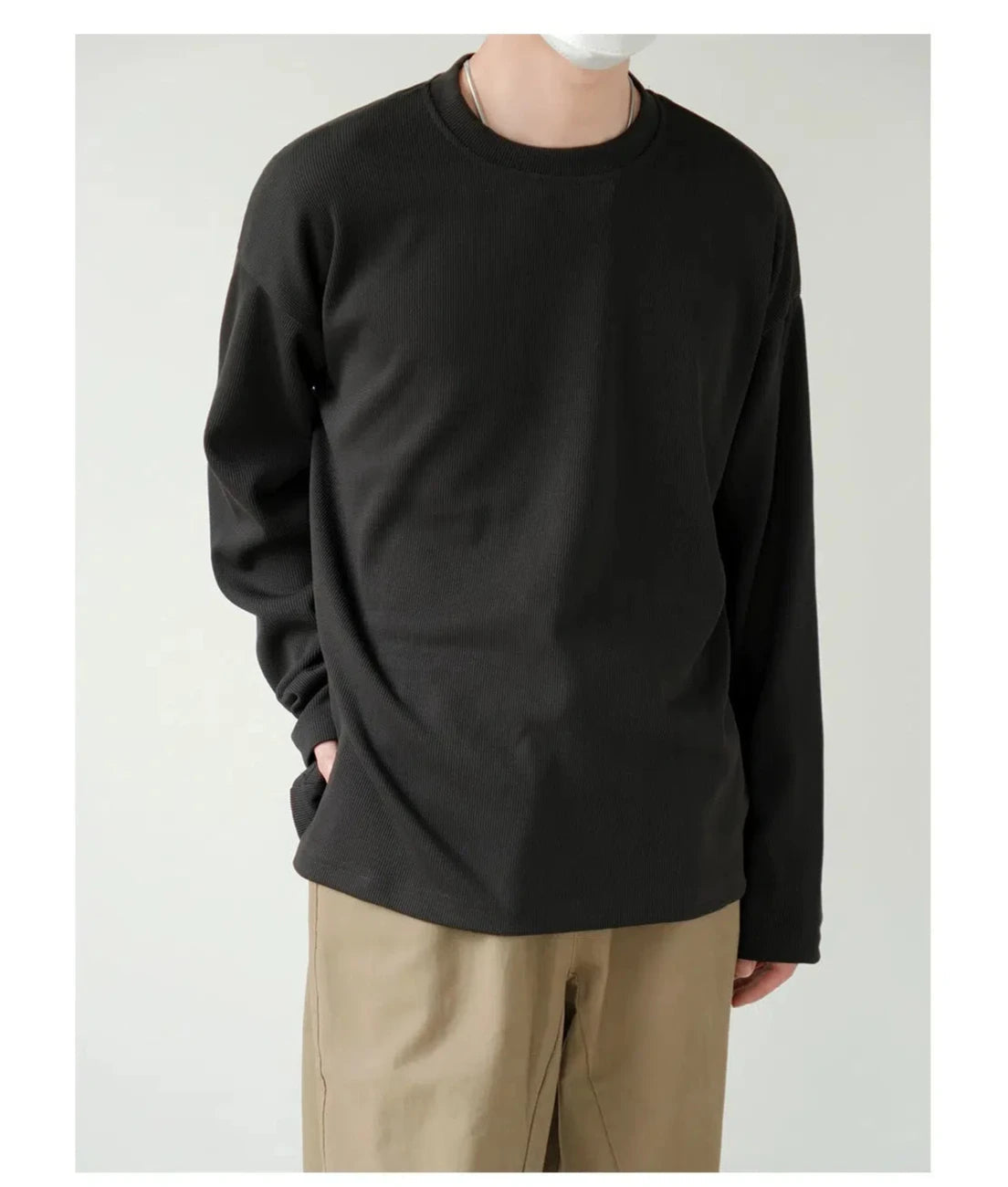 Waffle-Knit Crew Neck Pullover