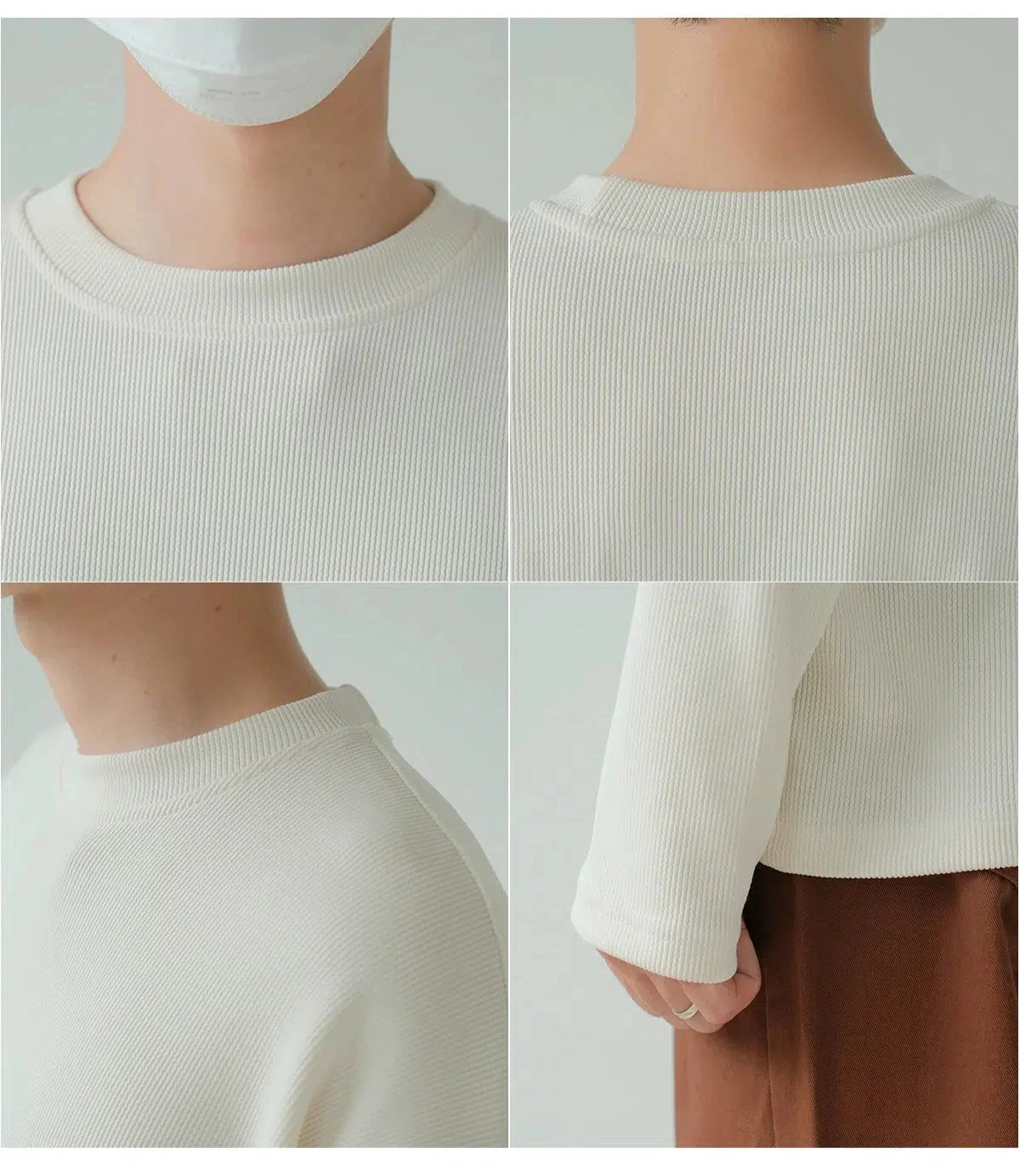 Waffle-Knit Crew Neck Pullover