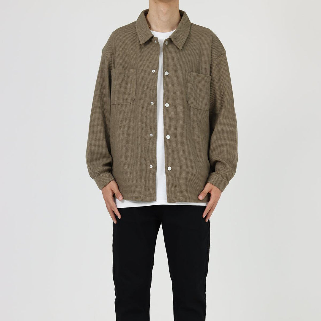 Waffle Long-sleeved Shirt Cardigan