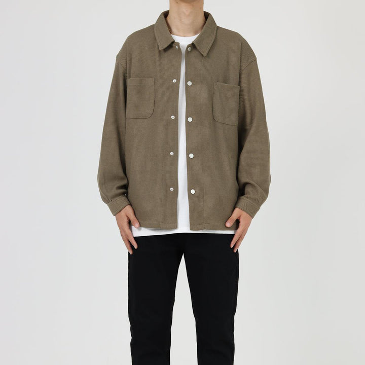 Waffle Long-sleeved Shirt Cardigan