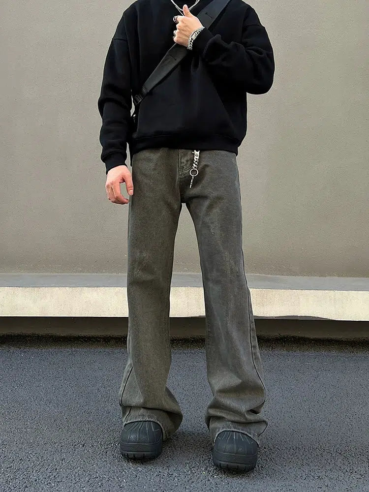 Washed Black And Gray Straight-leg Jeans