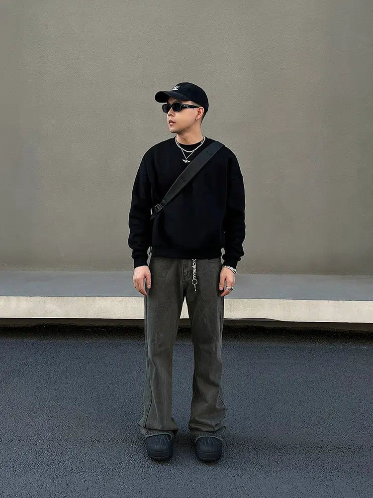 Washed Black And Gray Straight-leg Jeans