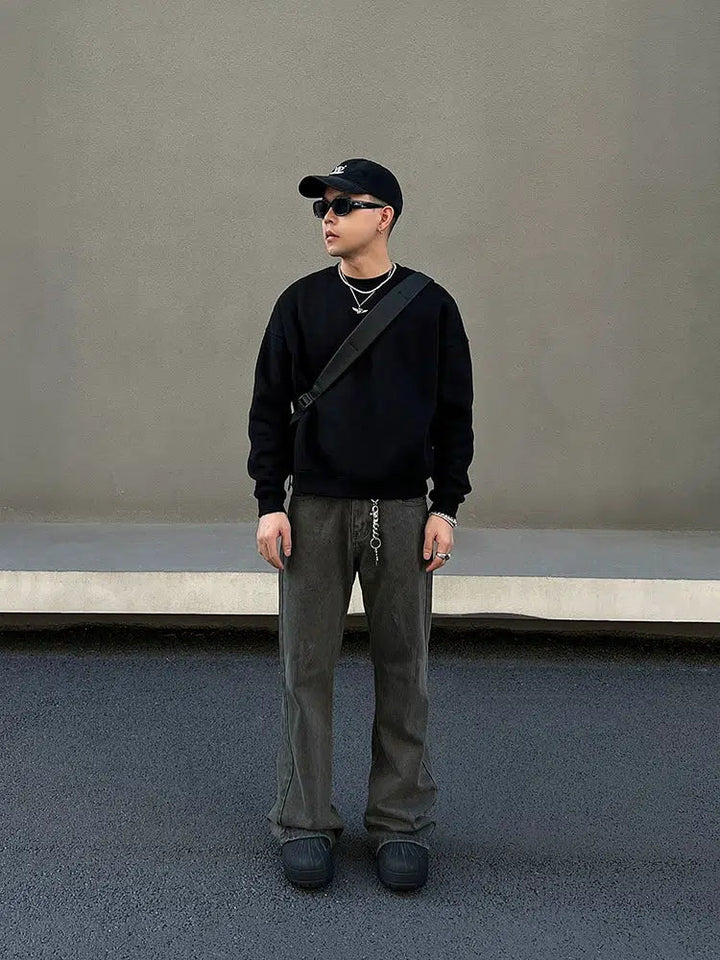 Washed Black And Gray Straight-leg Jeans