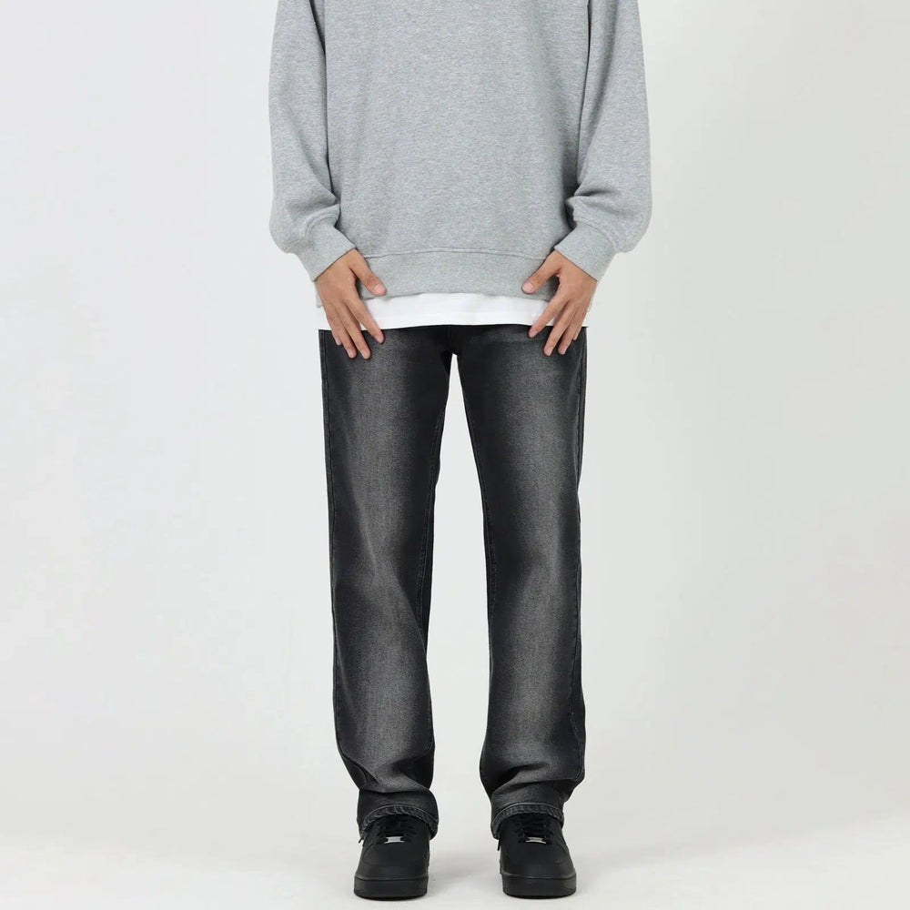 Washed Black And Gray Stretchable Straight Jeans