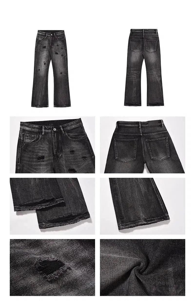 Washed Black Ripped Straight-Cut Pants