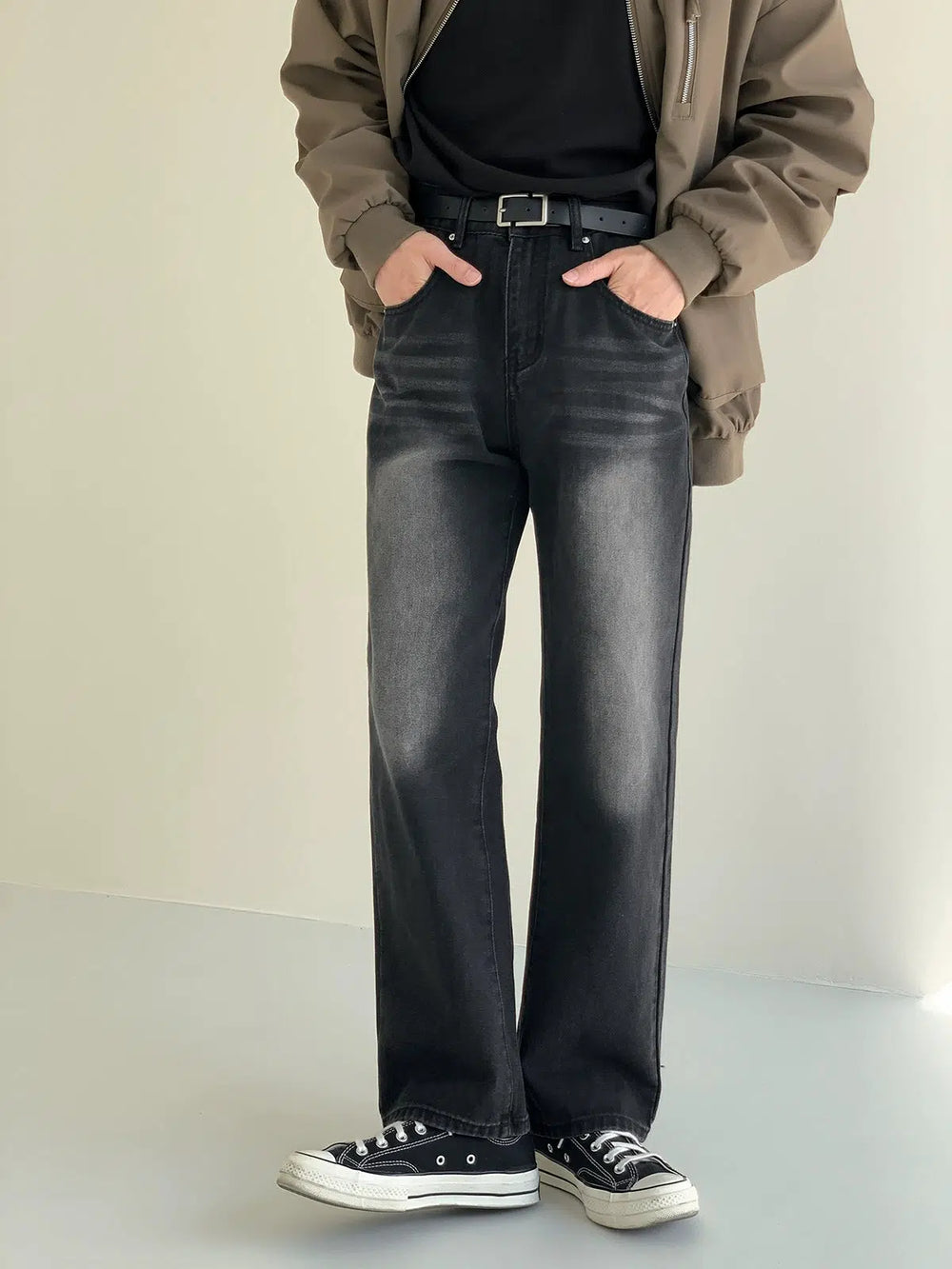 Washed Black Straight Leg Jeans
