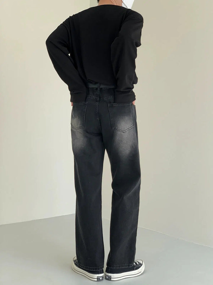 Washed Black Straight Leg Jeans