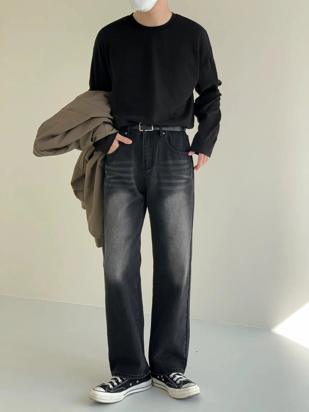 Washed Black Straight Leg Jeans