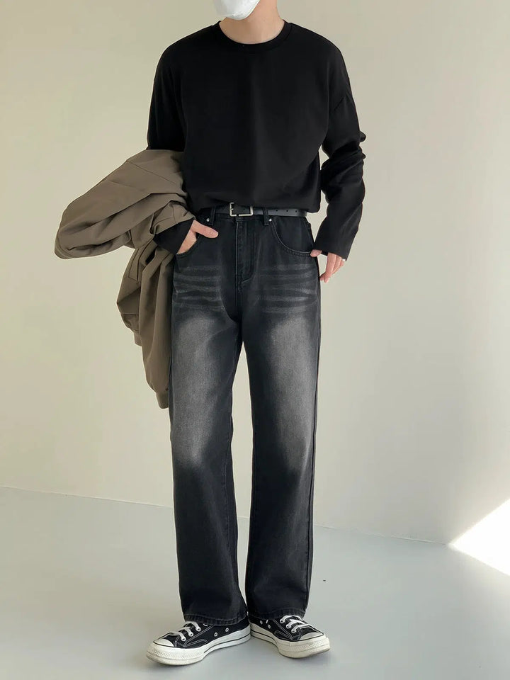 Washed Black Straight Leg Jeans