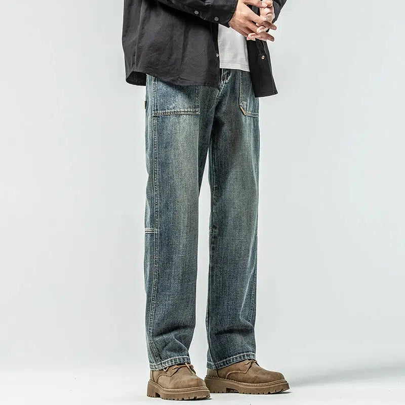 Washed Blue Straight Leg Jeans