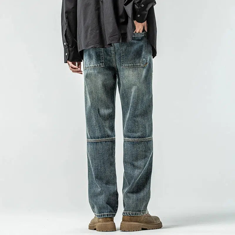 Washed Blue Straight Leg Jeans