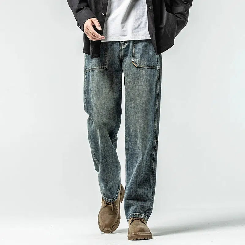 Washed Blue Straight Leg Jeans