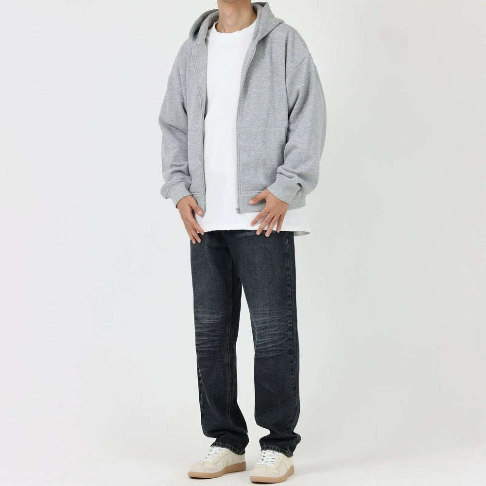 Washed Dark Blue Straight Jeans