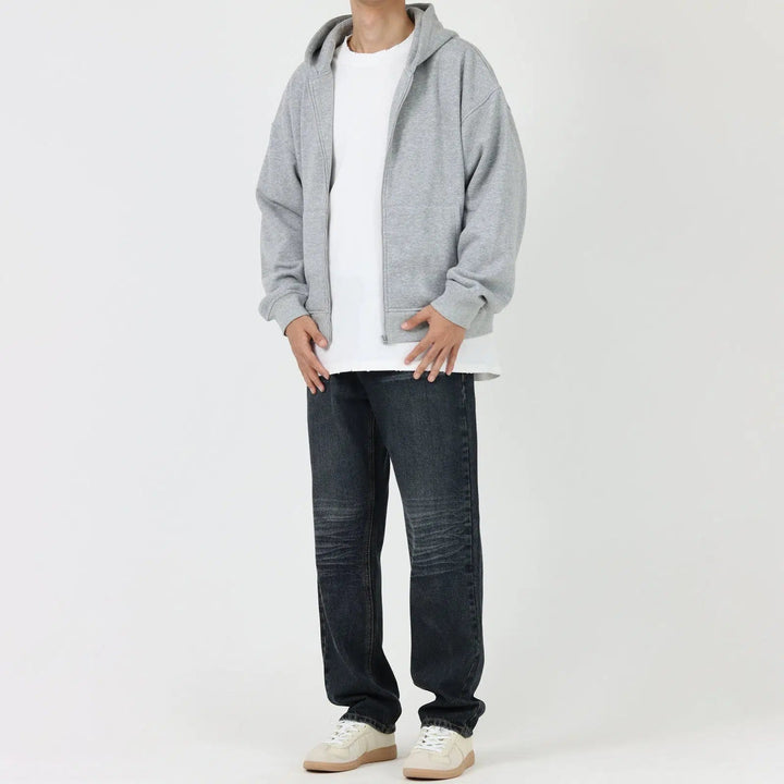 Washed Dark Blue Straight Jeans