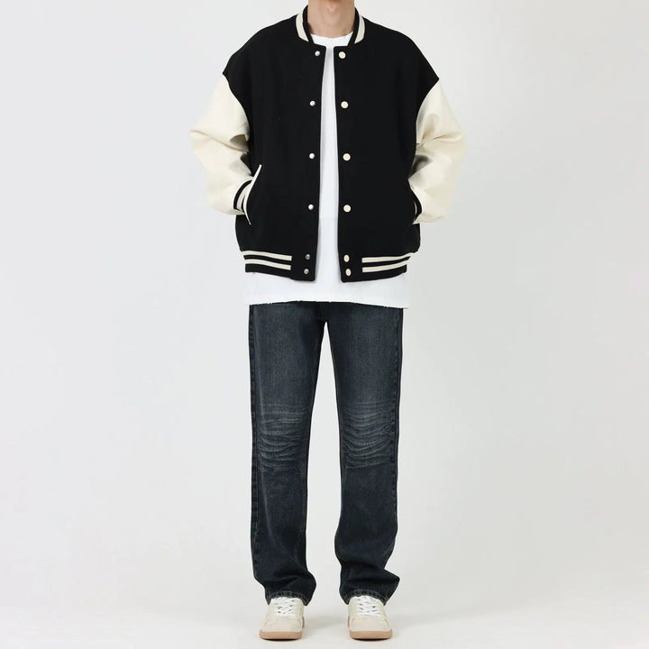 Washed Dark Blue Straight Jeans