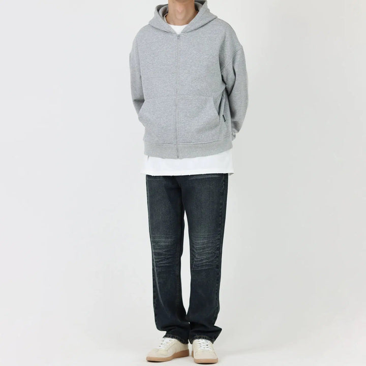 Washed Dark Blue Straight Jeans