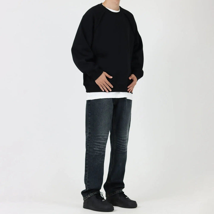 Washed Dark Blue Straight Jeans