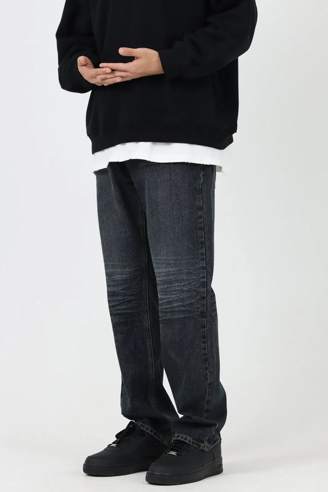 Washed Dark Blue Straight Jeans