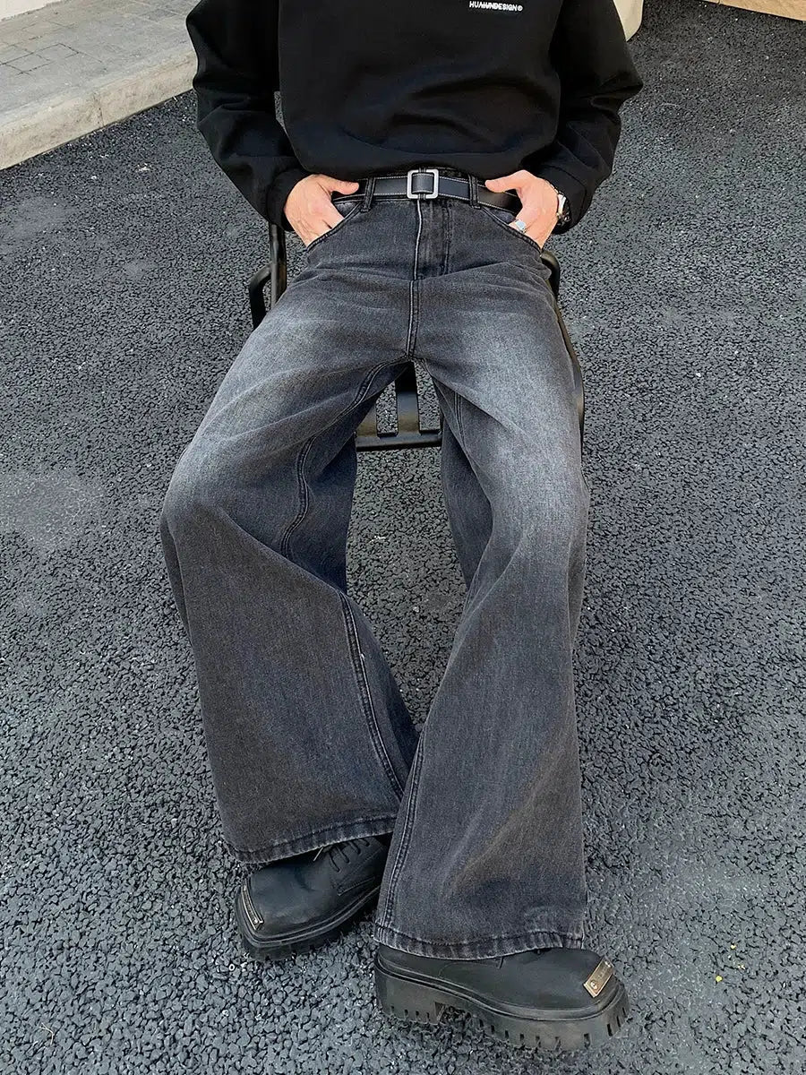 Washed Dark Gray Wide Leg Jeans