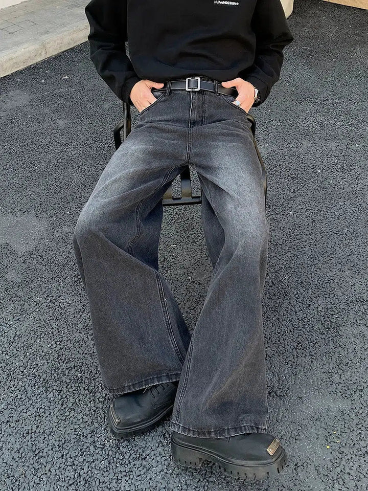 Washed Dark Gray Wide Leg Jeans