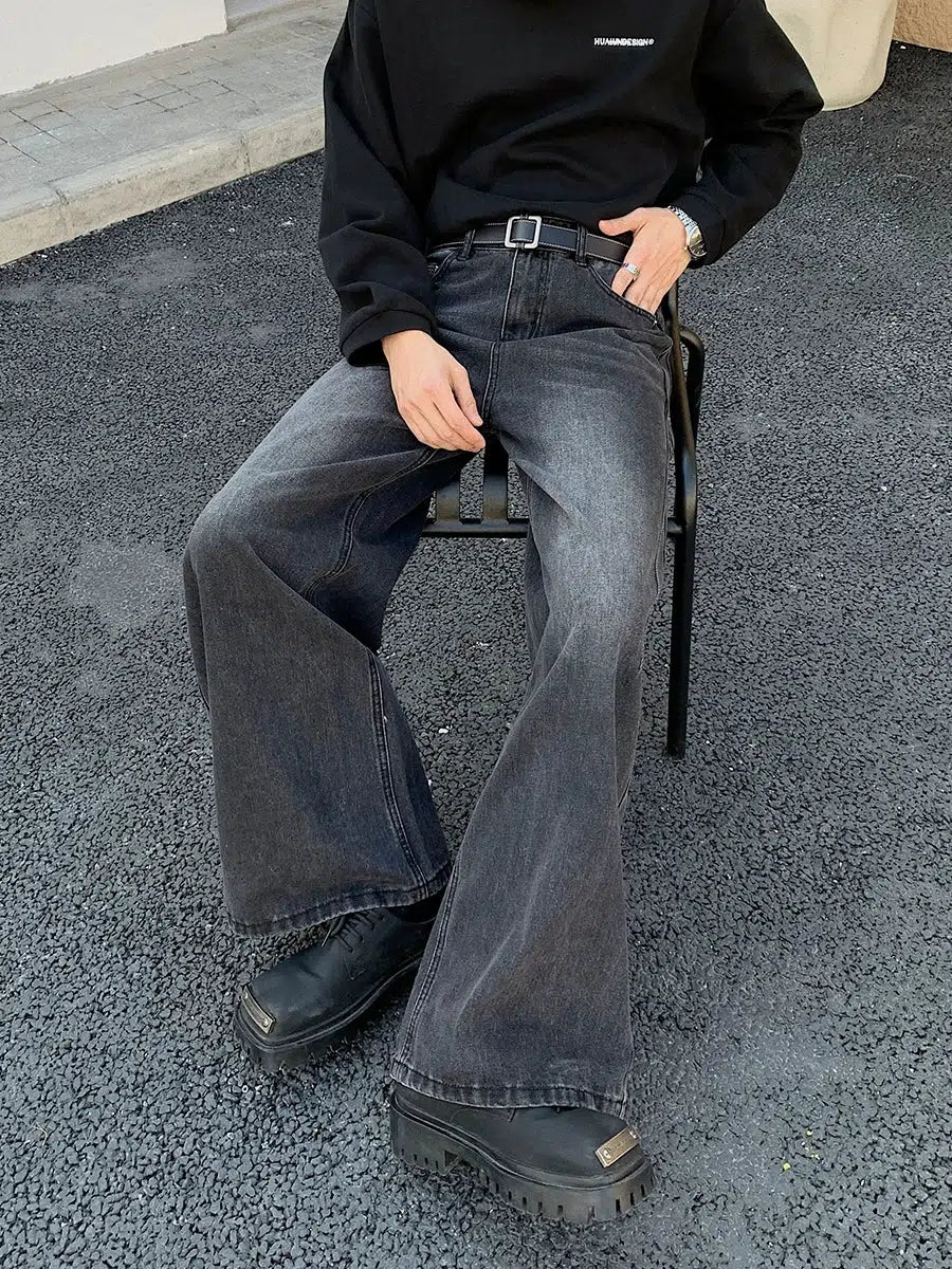 Washed Dark Gray Wide Leg Jeans