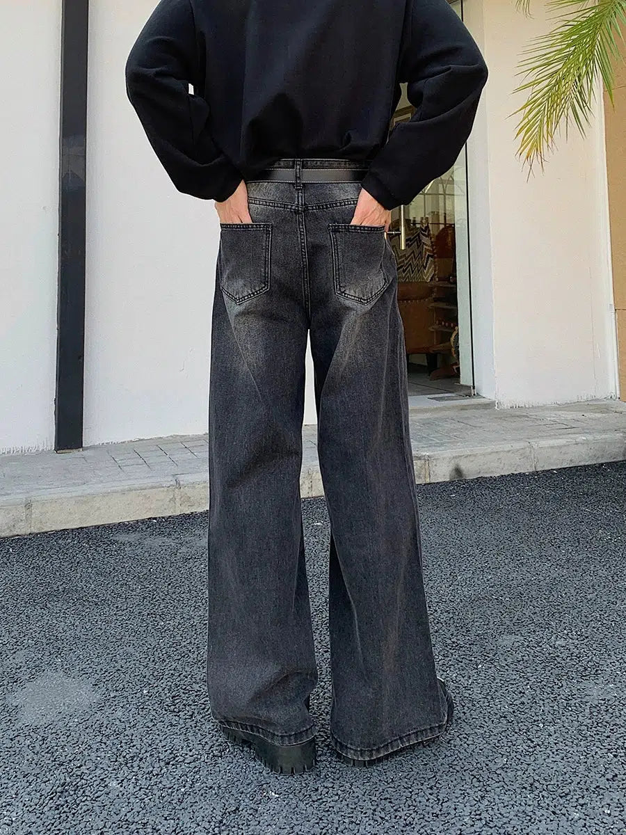 Washed Dark Gray Wide Leg Jeans