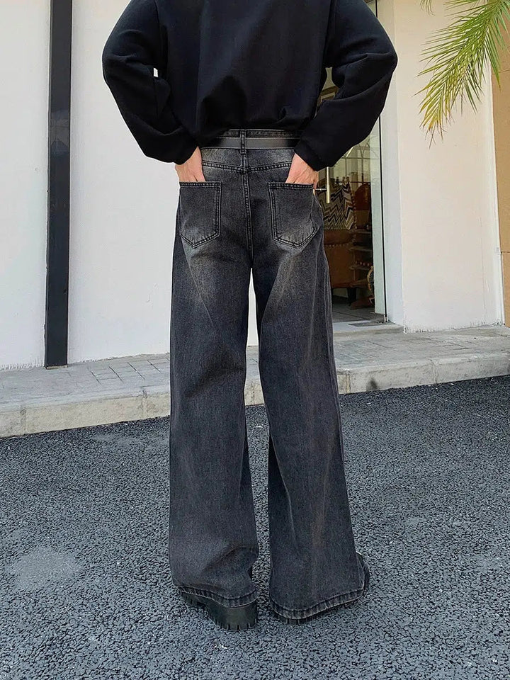 Washed Dark Gray Wide Leg Jeans