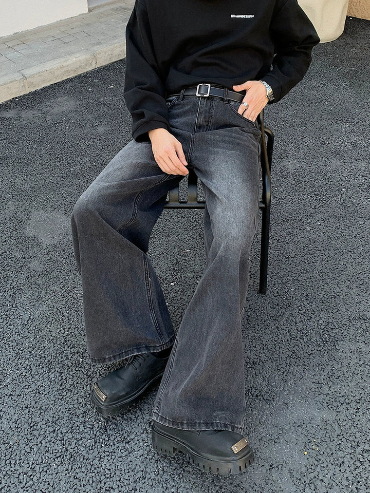 Washed Dark Gray Wide Leg Jeans