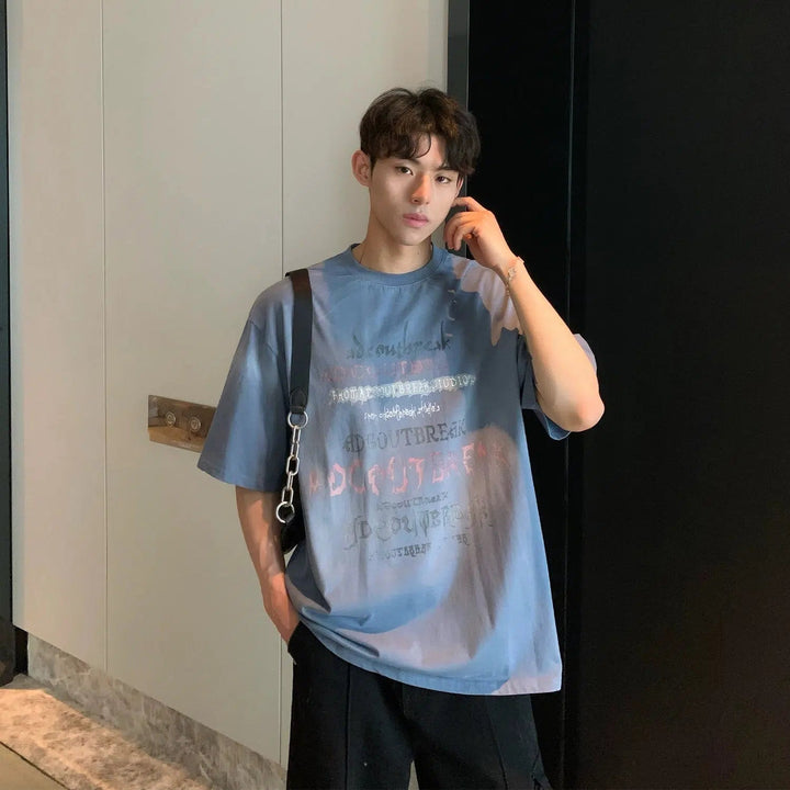 Washed Distressed Letter Print T-shirt