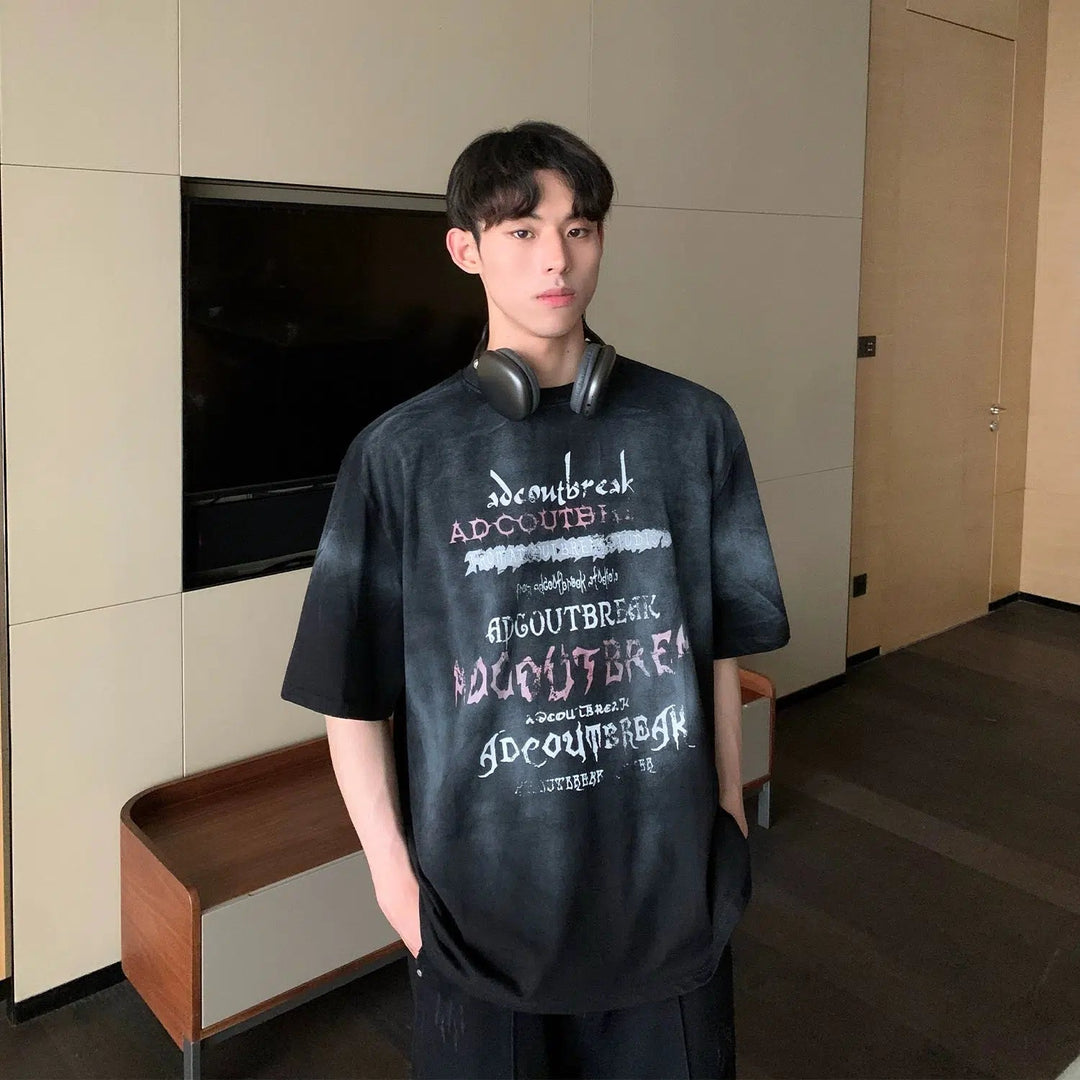Washed Distressed Letter Print T-shirt