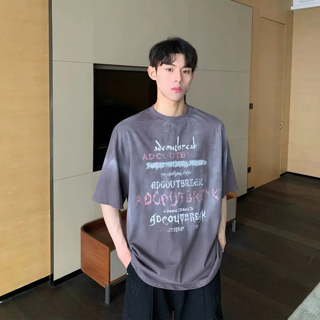 Washed Distressed Letter Print T-shirt