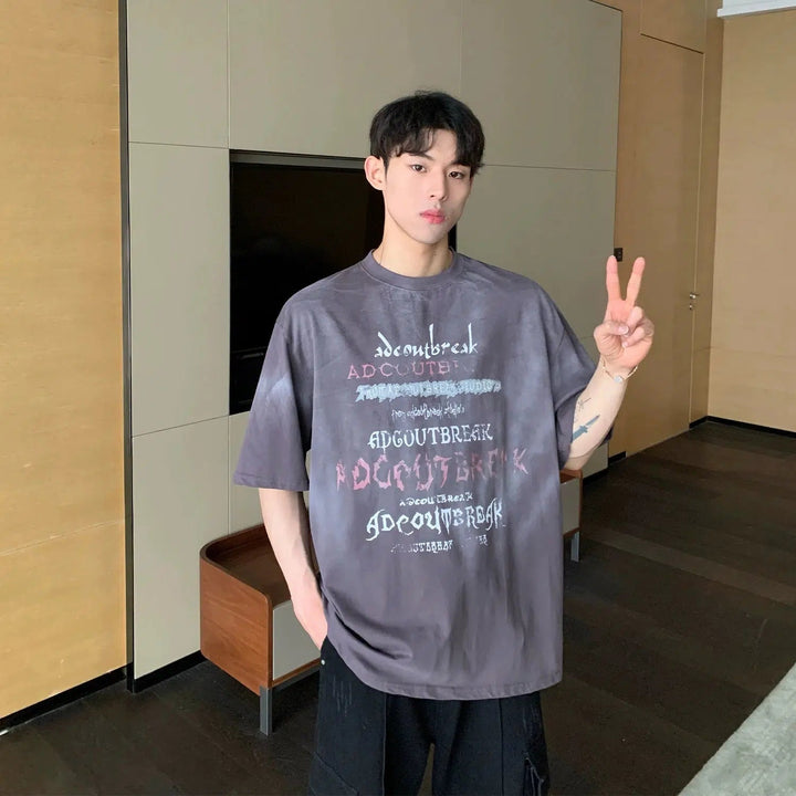 Washed Distressed Letter Print T-shirt